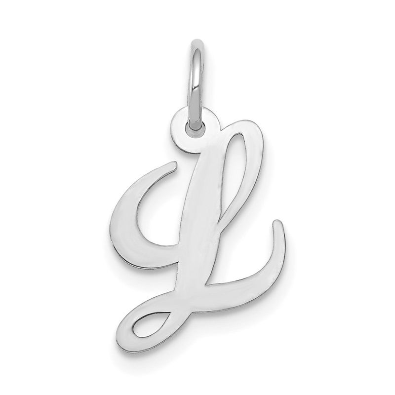 14k White Gold, Ella Collection, Small Fancy Script Initial L Pendant